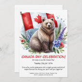 Invitation Ours grizzli et Canadien | Fête du Canada (Devant / Derrière)