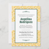 Invitation Ours Jaune Floral Damask Photo Graduation (Devant)