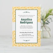 Invitation Ours Jaune Floral Damask Photo Graduation (Debout devant)