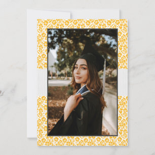 Invitation Ours Jaune Floral Damask Photo Graduation