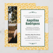 Invitation Ours Jaune Floral Damask Photo Graduation (Devant / Derrière)