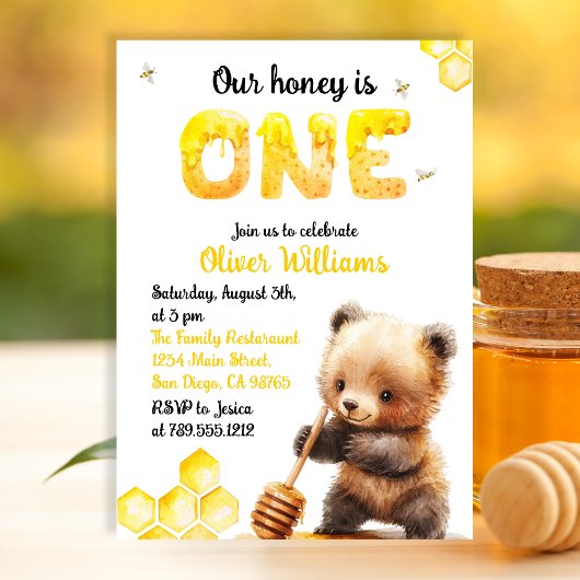 Invitation Ours Joueur D'Abeille D'Or Un An Anniversaire