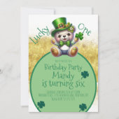 Invitation Ours jour de la Saint-Patrick mignon doré annivers (Devant)