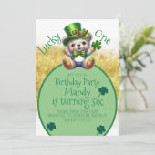 Invitation Ours jour de la Saint-Patrick mignon doré annivers (Debout devant)