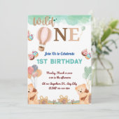 Invitation ours mignon avec ballon coloré pour 1er anniversai (Debout devant)