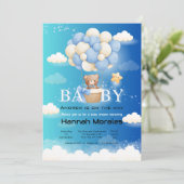 Invitation Ours mignon avec ballons Baby shower double ombrag (Debout devant)