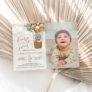 Invitation Ours mignon, Ballons Bleus, Premier Anniversaire