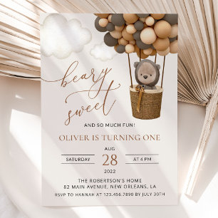 Invitation Ours mignon, Ballons Brown, Premier anniversaire
