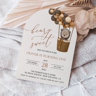 Invitation Ours mignon, Ballons Brown, Premier anniversaire