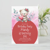 Invitation Ours mignon Coeur accroupir Aquarelle Anniversaire (Debout devant)