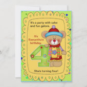 Invitation Ours mignon d'anniversaire 4 ans (Devant)