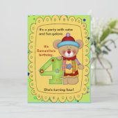 Invitation Ours mignon d'anniversaire 4 ans (Debout devant)