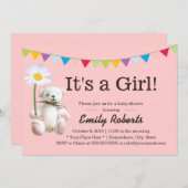 Invitation Ours mignon et marguerite Fille bébé Douche Invita (Devant / Derrière)