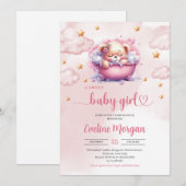 Invitation ours mignon moderne en peluche dans baignoire baby (Devant / Derrière)