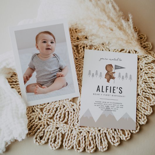 Invitation Ours Montagnes Premier Anniversaire Photo Invitati