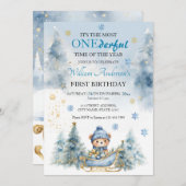 Invitation Ours Noël un premier anniversaire hiver (Devant / Derrière)