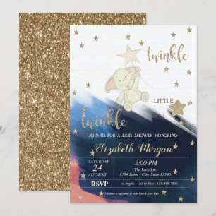 Invitation Ours Pailleté Doré Baby Shower Twinkle Little Star