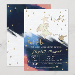 Invitation Ours Pailleté Doré Brille Petite Étoile Baby Showe