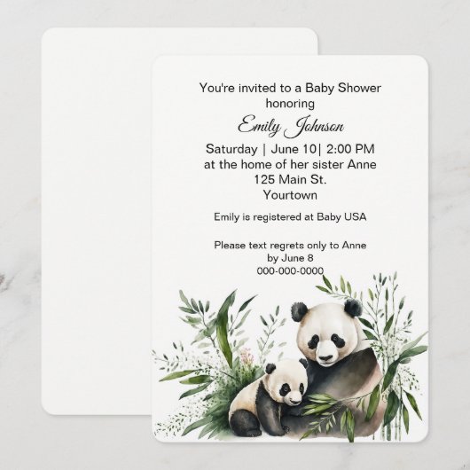 Invitation Ours Panda Avec Ourson (Devant / Derrière)