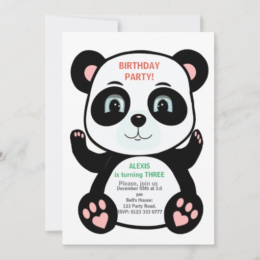 Invitation Ours Panda Cute & Confetti Multicolore (Devant)