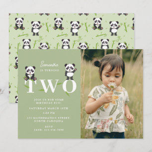 Invitation Ours Panda Mignon Kawaii Enfants Deux 2 Anniversai