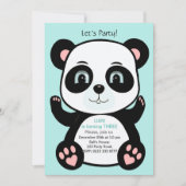 Invitation Ours panda mignon sur fond bleu sarcelle clair pou (Devant)