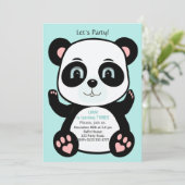 Invitation Ours panda mignon sur fond bleu sarcelle clair pou (Debout devant)