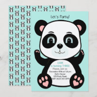 Ours panda mignon sur fond bleu sarcelle clair pou