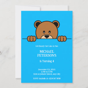 Invitation Ours Peeping mignon Caricature simple sur bleu