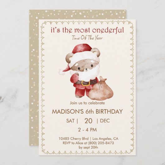 Invitation Ours Père Noël (Devant / Derrière)