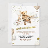 Invitation Ours Pilote Avion Premier anniversaire Garçon (Devant)