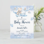 Invitation Ours pilote dans le ciel - Baby shower bleu (Debout devant)