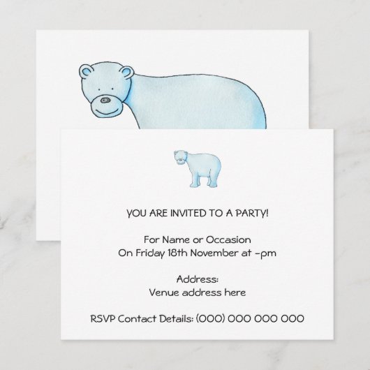 Invitation Ours polaire. (Devant / Derrière)