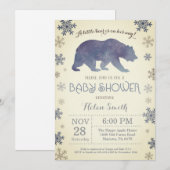 Invitation Ours polaire Baby shower de l'hiver Flocon de neig (Devant / Derrière)
