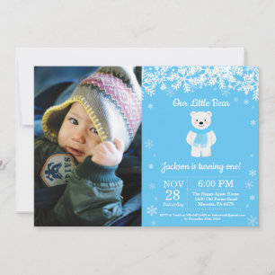 Invitation Ours polaire Boy d'hiver Anniversaire Photo