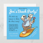 Invitation Ours polaire cool surf avec cocktail Dessin (Devant / Derrière)