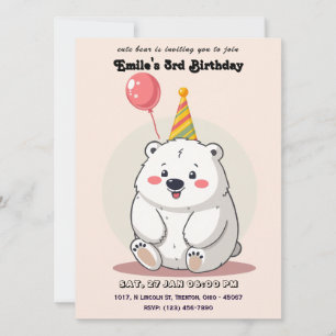Invitation Ours polaire d'anniversaire mignon avec Casquette