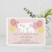 Invitation Ours polaire d'hiver Attendre Baby shower rose (Debout devant)