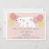 Invitation Ours polaire d'hiver Attendre Baby shower rose (Devant)