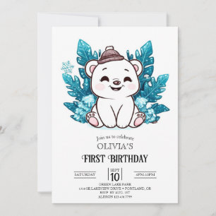 Invitation Ours polaire Dreamy Ice 1er Anniversaire numérique