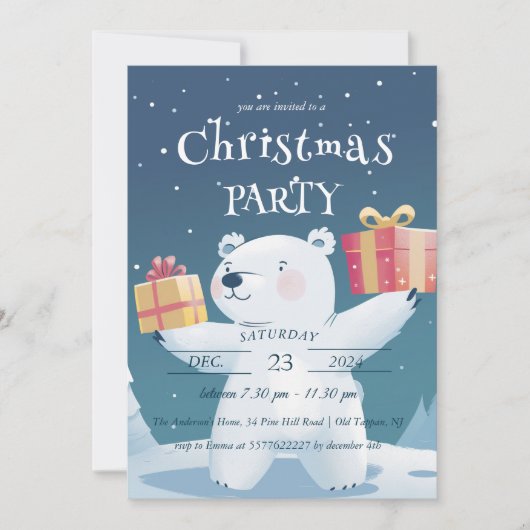 Invitation Ours polaire et présente Noël (Devant)