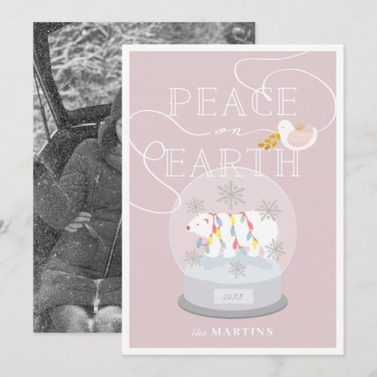Invitation Ours polaire Globe de neige rose Photo de Noël (Devant / Derrière)