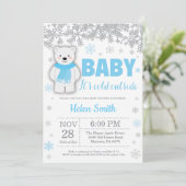 Invitation Ours polaire Hiver Baby shower Garçon bleu Flocon  (Debout devant)