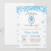 Invitation Ours polaire Hiver Baby shower Garçon bleu Flocon  (Devant / Derrière)