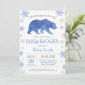 Invitation Ours polaire Hiver Baby shower Garçon bleu Flocon (Debout devant)