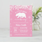 Invitation Ours polaire Hiver Fille Baby shower Flocon de nei (Debout devant)