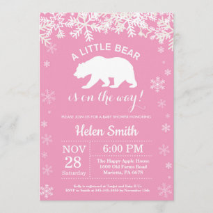Invitation Ours polaire Hiver Fille Baby shower Flocon de nei