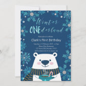 Invitation Ours polaire Hiver Onederland Anniversaire Invitat (Devant)