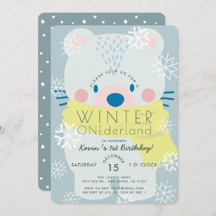 Invitation Ours polaire Hiver Onederland Bleu 1er anniversair