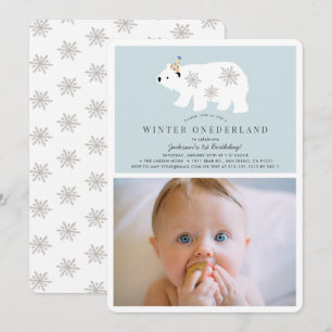 Invitation Ours polaire hiver Onederland Photo bl 1er anniver